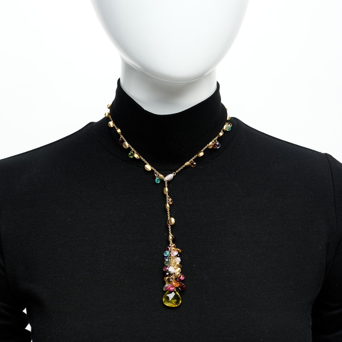 18K Yellow Gold Diamond Multi Gemstone Paradise Lavalier Necklace