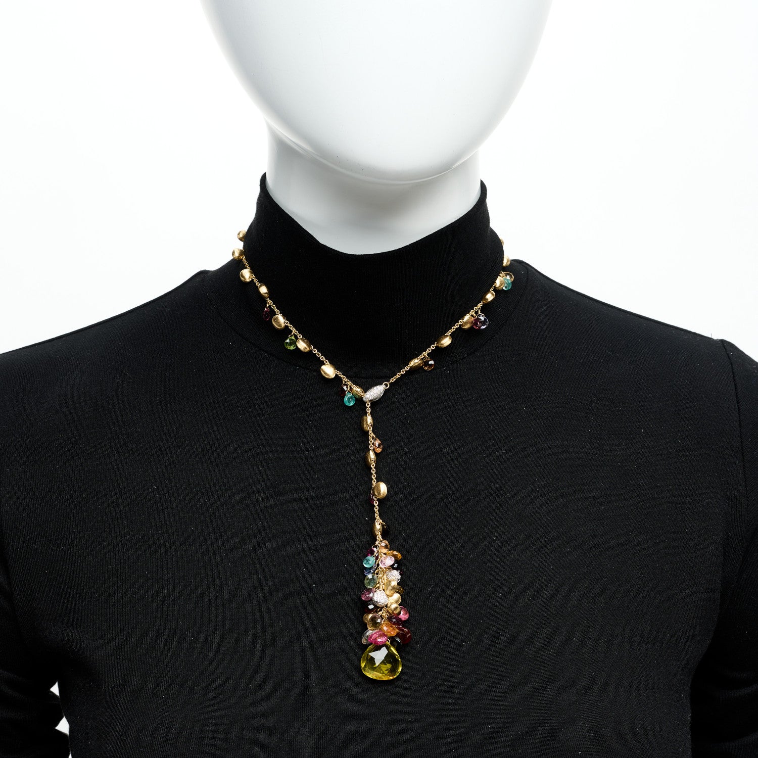 Marco Bicego 18K Yellow Gold Diamond Multi Gemstone Paradise Lavalier Necklace 2 of 4