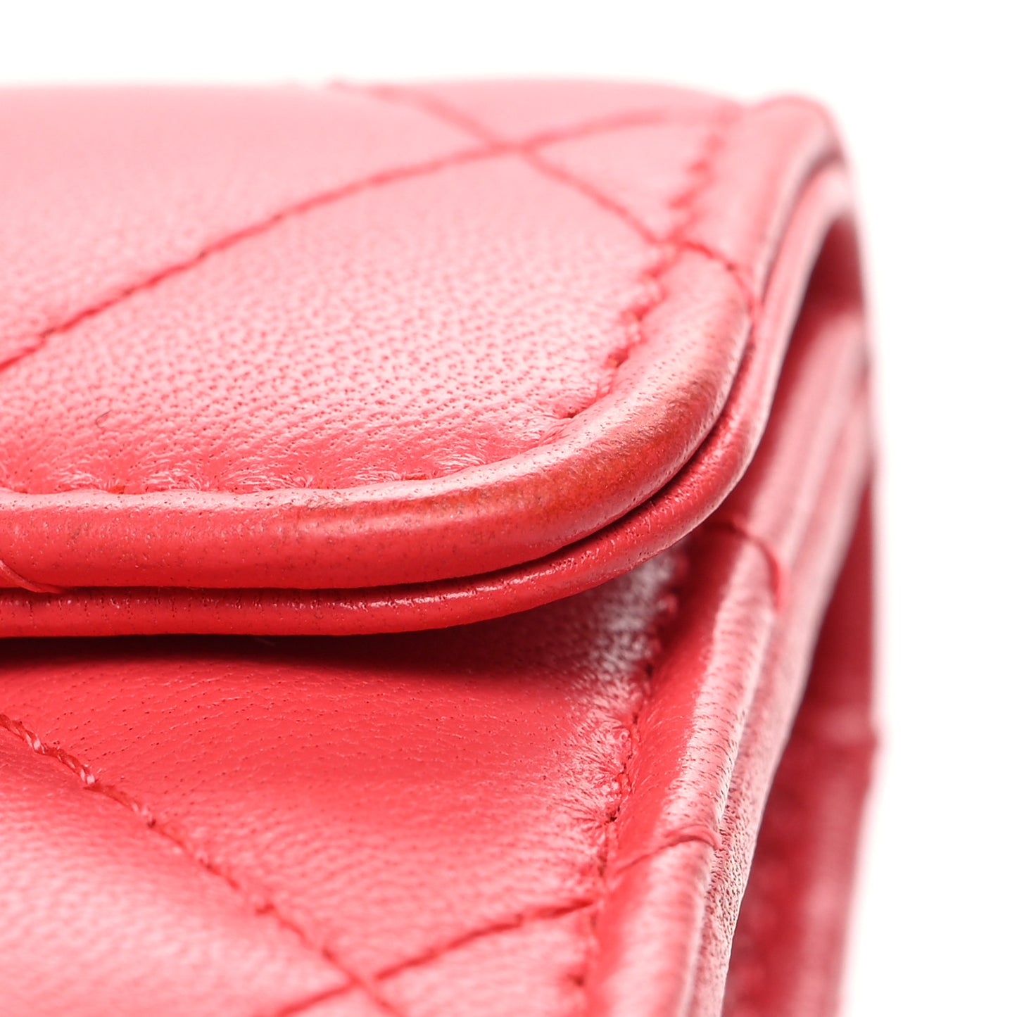 Lambskin Quilted Flap Card Holder Wallet Coral