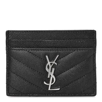 Saint Laurent Grain De Poudre Matelasse Chevron Monogram Credit Card Case Black 1 of 9