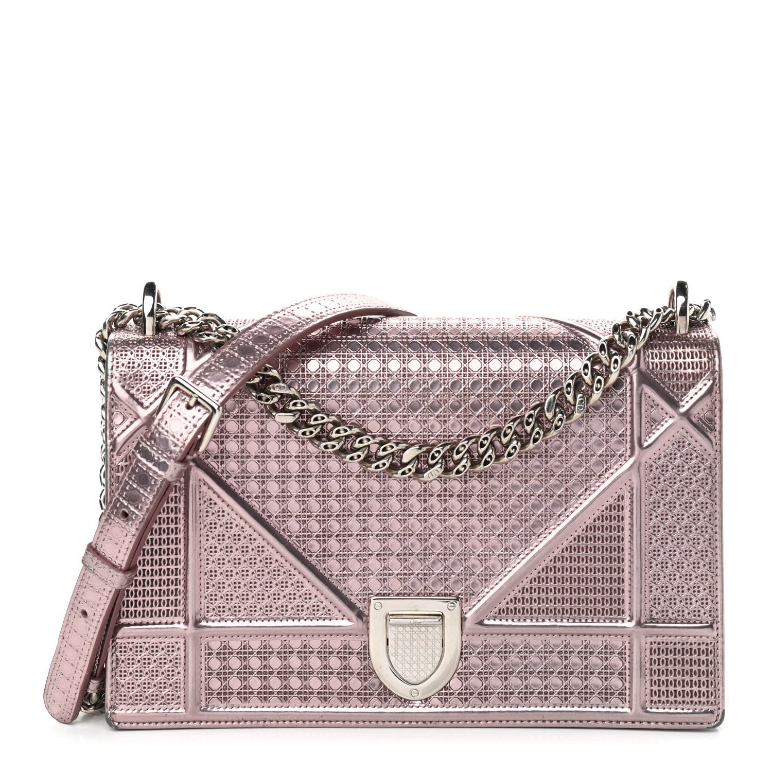 Christian Dior Metallic Patent Micro-Cannage Medium Diorama Flap Bag Pink 1 of 8