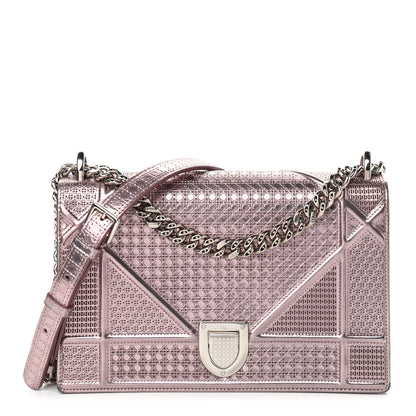 Christian Dior Metallic Patent Micro-Cannage Medium Diorama Flap Bag Pink 1 of 8