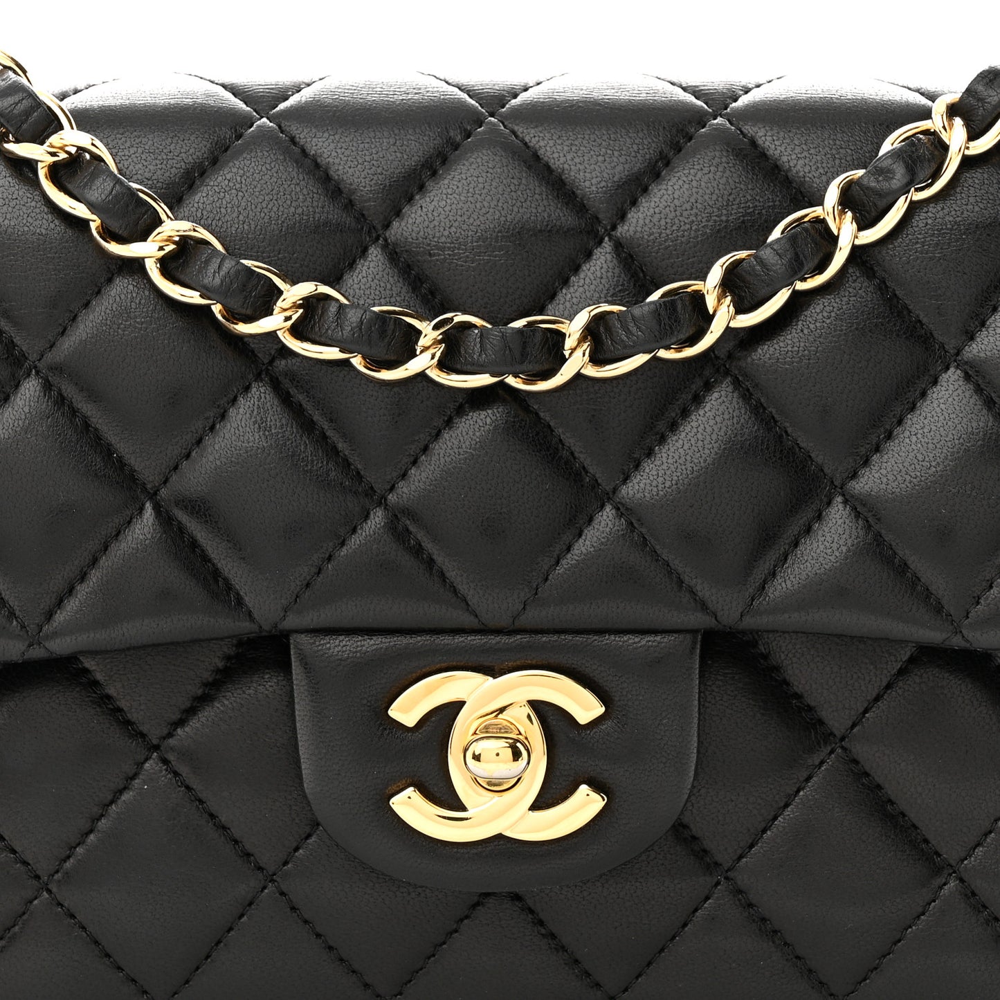 Lambskin Quilted Small Double Flap Black