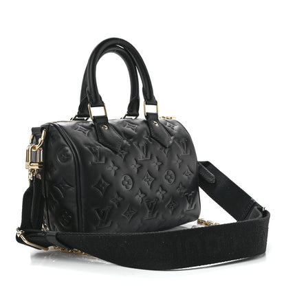 Louis Vuitton Lambskin Embossed Monogram Speedy 22 Bandouliere Black 3 of 10