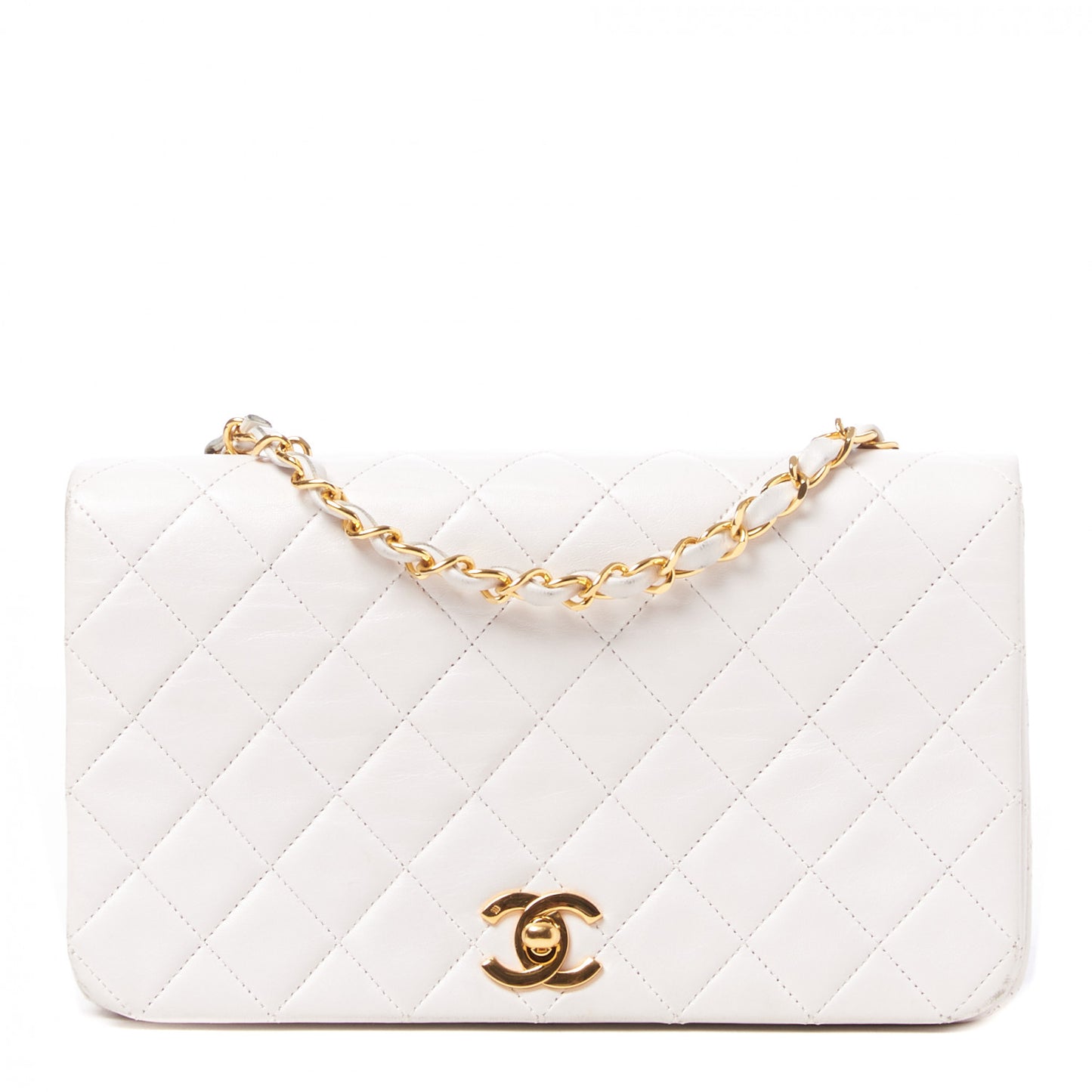 Lambskin Quilted Small Single Flap White