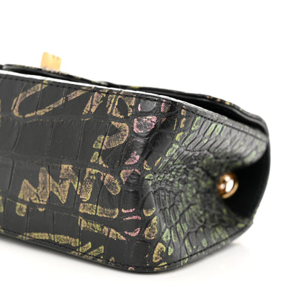 Chanel Calfskin Crocodile Embossed Graffiti 2.55 Mini Cocodile Reissue Flap Black Pink 10 of 11