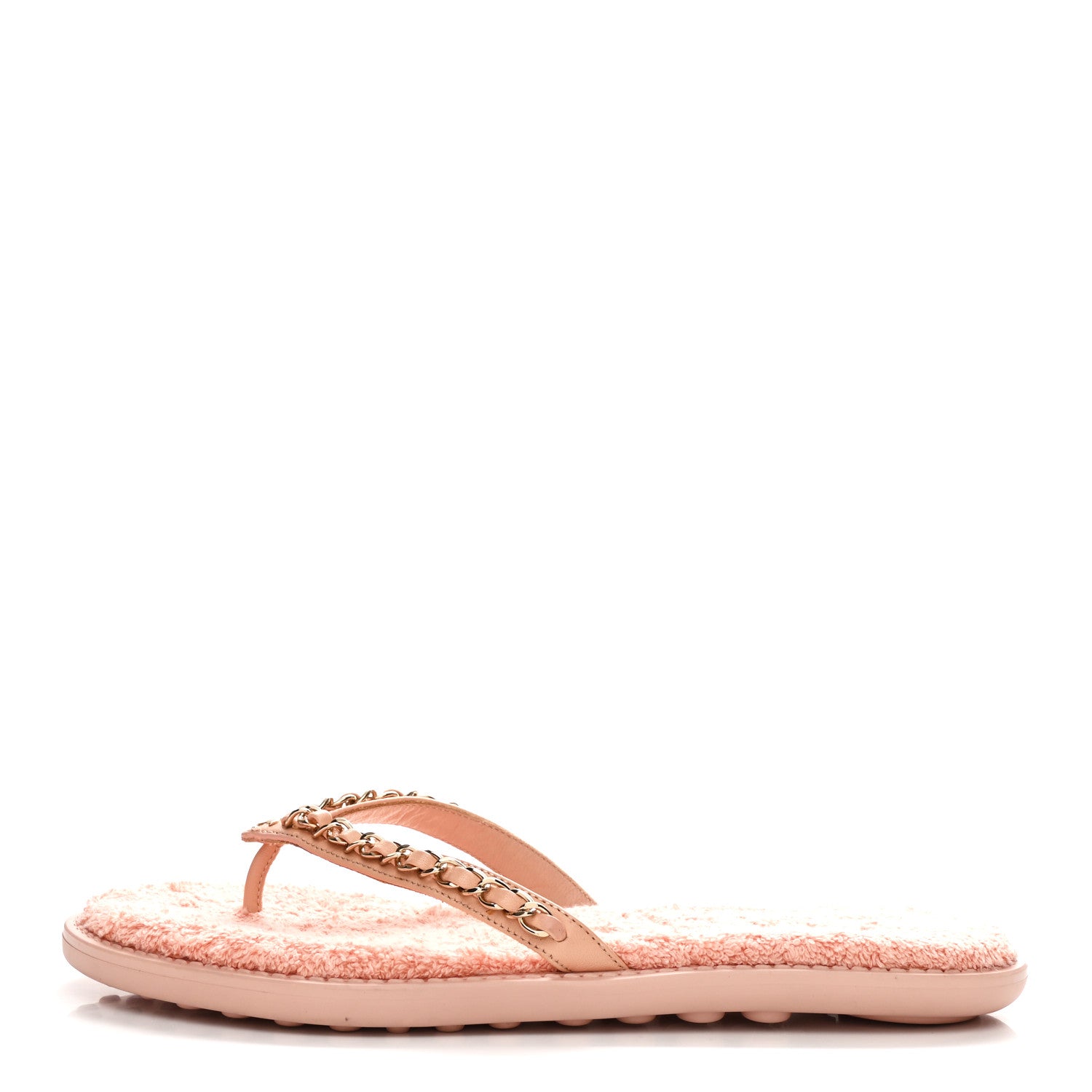 Chanel Lambskin Terry Cloth CC Chain Thong Sandals 37 Pink 1 of 9