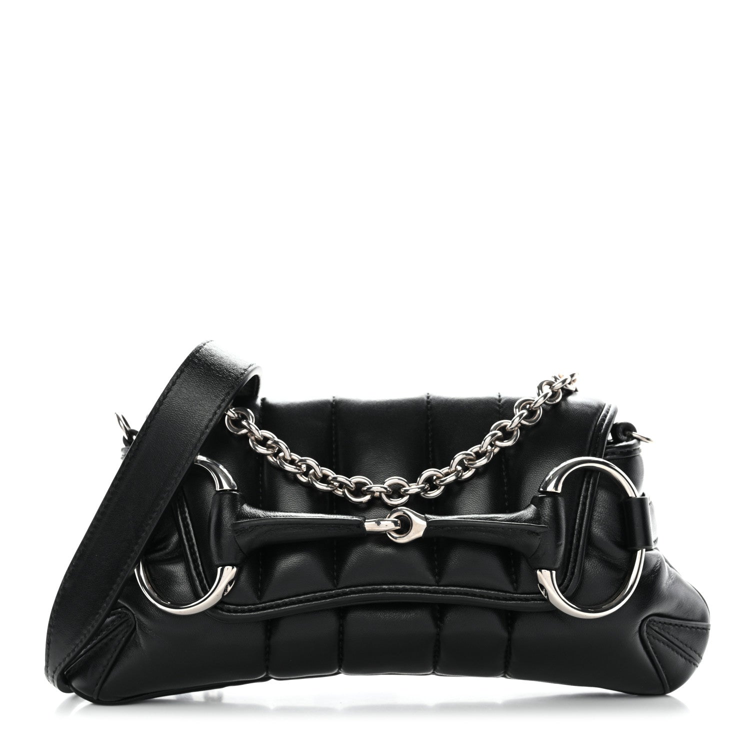 Gucci Nappa Vertical Matelasse Small Maxi Horsebit Chain Shoulder Bag Black 1 of 10