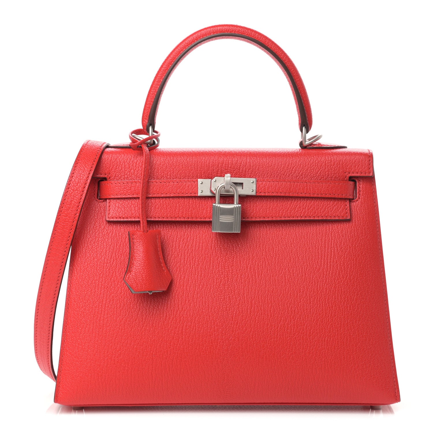 Hermes Chevre Mysore Horseshoe Kelly Sellier 25 Rouge Tomate Gris Perle 1 of 10