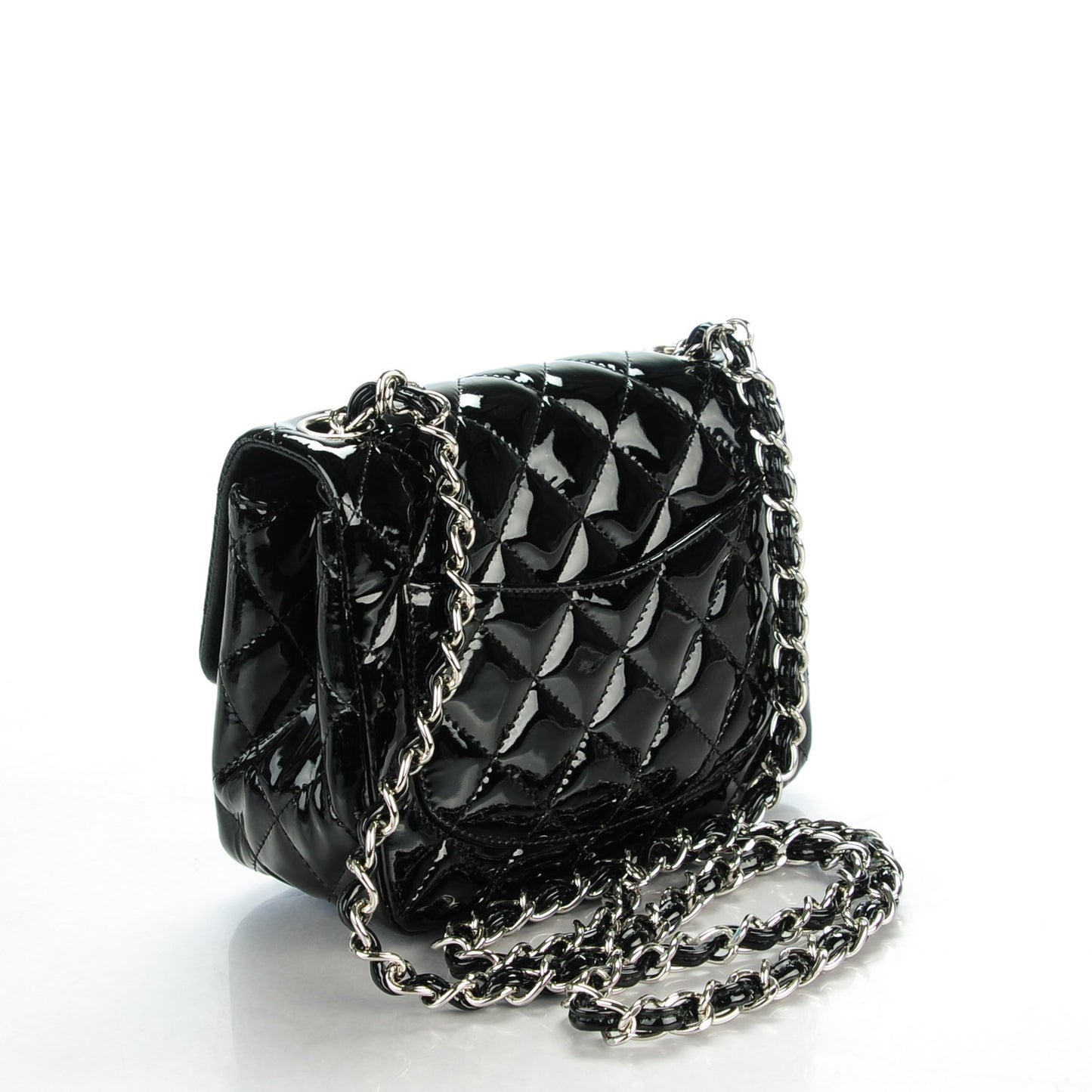 Patent Calfskin Quilted Mini Square Flap Black