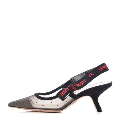 Christian Dior Mesh Plumetis Suede Ribbon J'Adior Slingback 65mm Pumps 35 Black Rouge 1 of 8