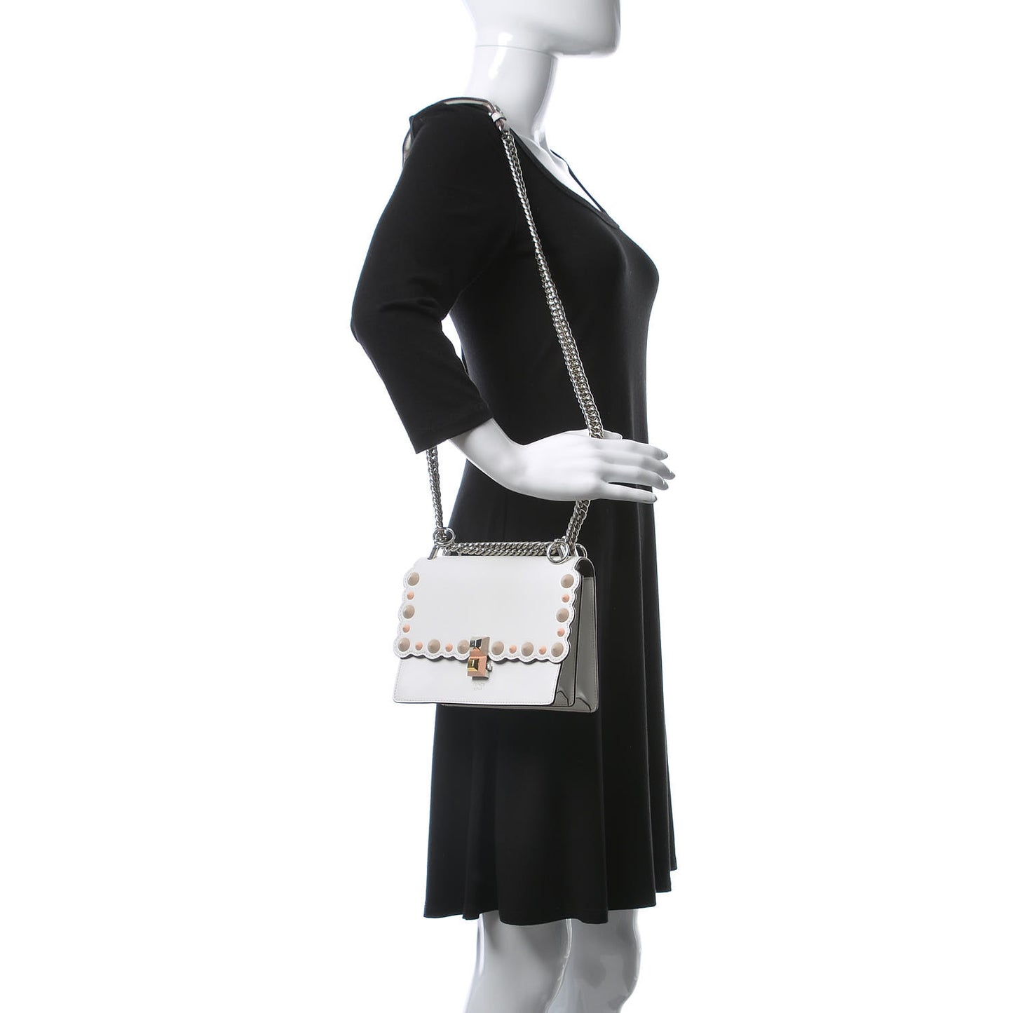 Vitello Liberty Scalloped Multi Studded Small Kan I Shoulder Bag White Ice Multicolor