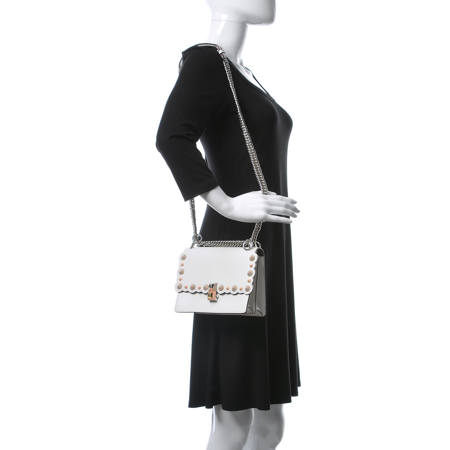 Fendi Vitello Liberty Scalloped Multi Studded Small Kan I Shoulder Bag White Ice Multicolor 2 of 9