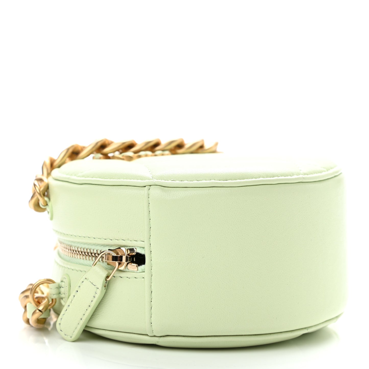 Lambskin Quilted Chanel 19 Round Clutch With Chain Light Green