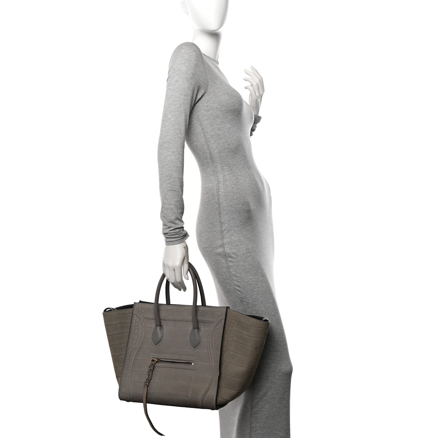 Crocodile Embossed Nubuck Large Phantom Luggage Grey