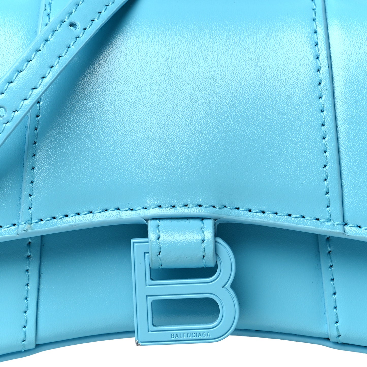 Shiny Box Calfskin Tonal B Hourglass Top Handle Bag Mini Azur