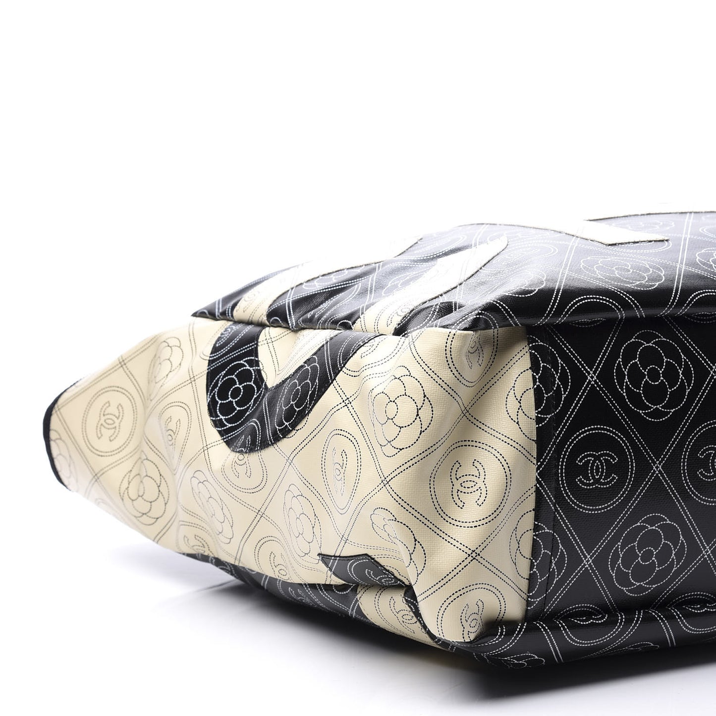 Coated Canvas Camellia Medium Shopping Tote Black Beige
