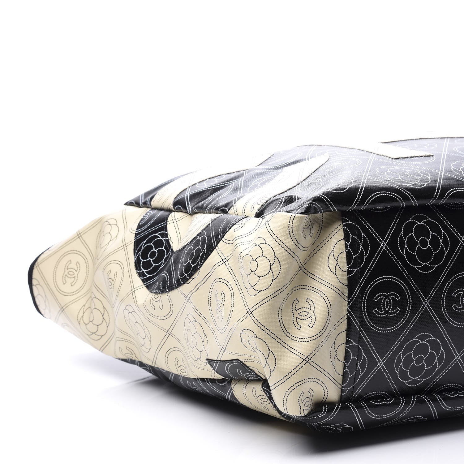 Chanel Coated Canvas Camellia Medium Shopping Tote Black Beige 7 of 9
