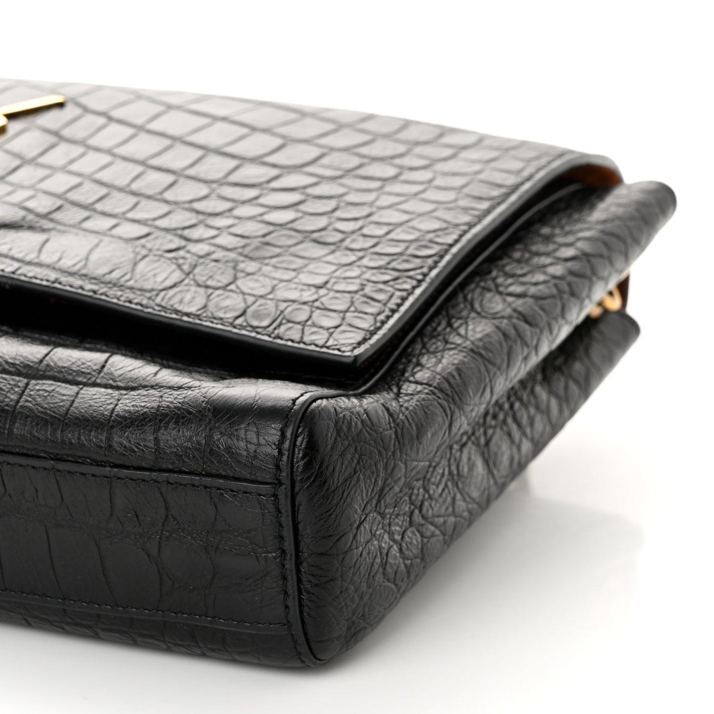 Calfskin Crocodile Embossed Suede Medium Reversible Monogram Kate Satchel Military Taupe
