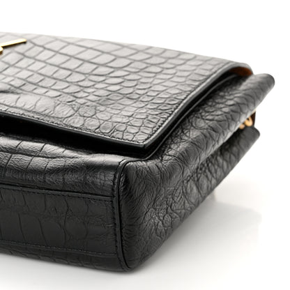 Saint Laurent Calfskin Crocodile Embossed Suede Medium Reversible Monogram Kate Satchel Military Taupe 13 of 13