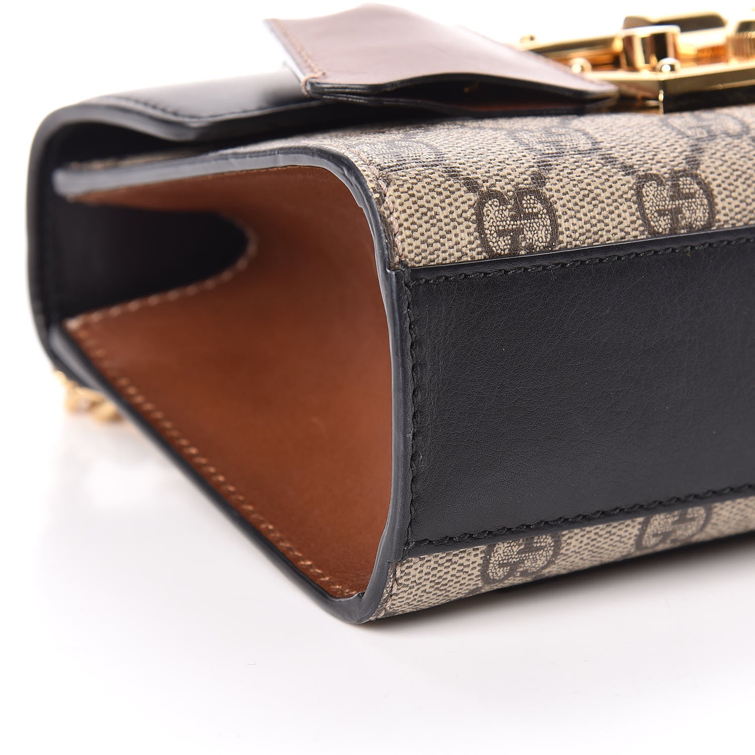 Gucci GG Supreme Monogram Calfskin Small Padlock Shoulder Bag Beige Black Cuir 6 of 14