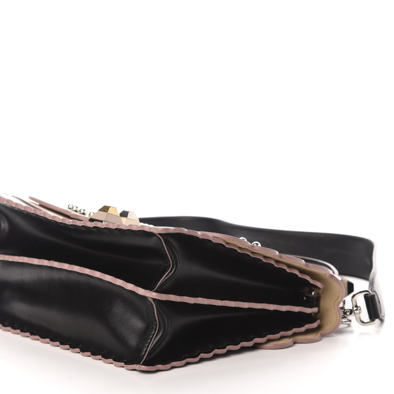 Fendi Vitello Liberty Pearl Bi-Color Flowers and Bow Scalloped Studded Kan I Shoulder Bag Black Soap 11 of 12