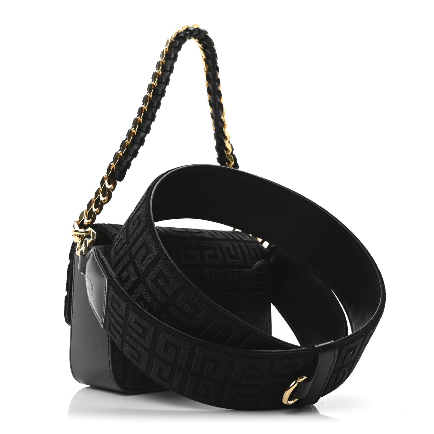 Canvas Woven Embroidered Small 4G Bag With Chain Black