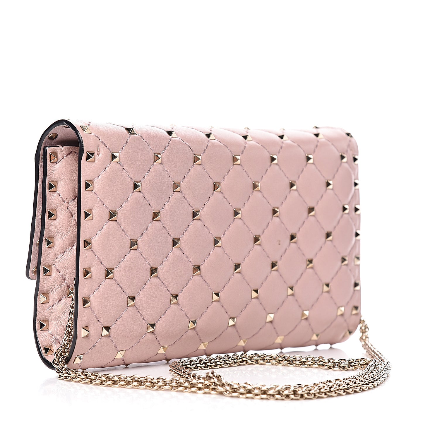 Nappa Rockstud Spike Wallet on Chain Water Rose