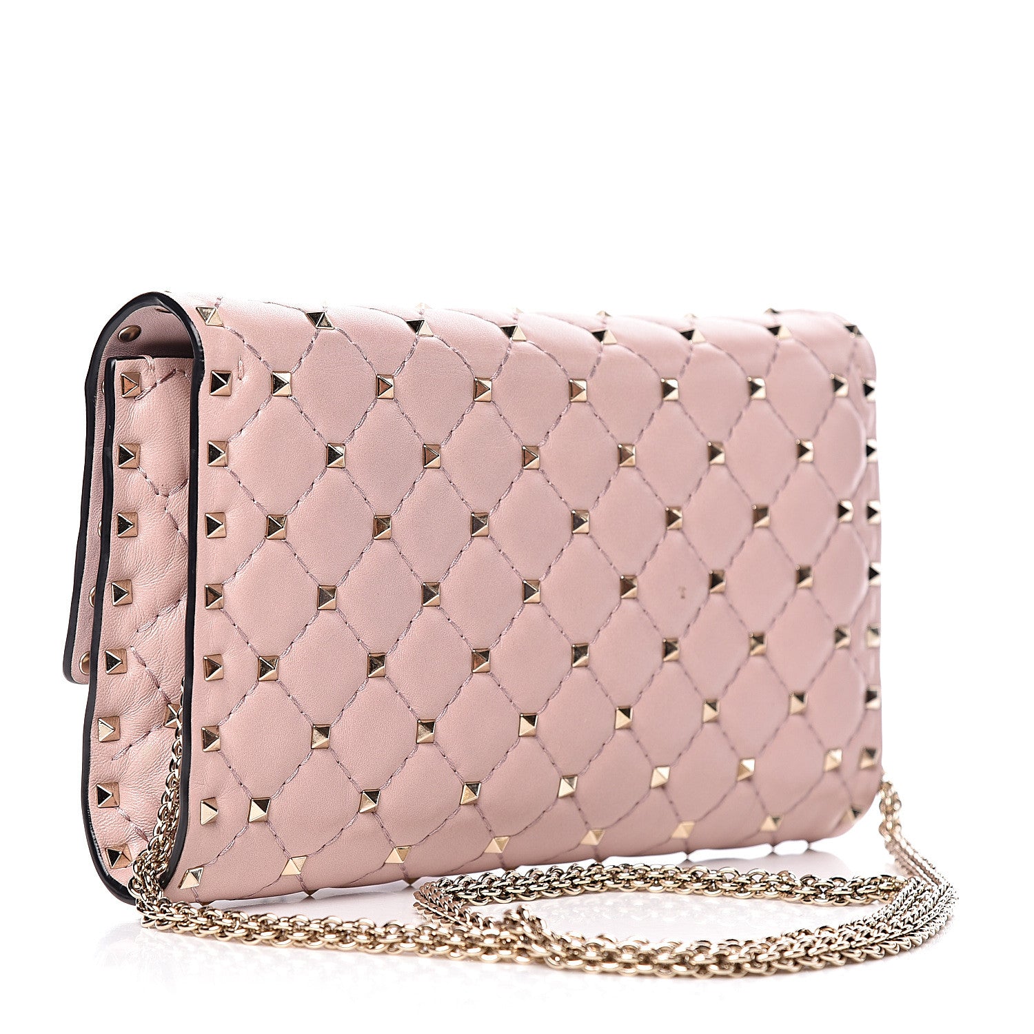 Valentino Garavani Nappa Rockstud Spike Wallet on Chain Water Rose 3 of 10