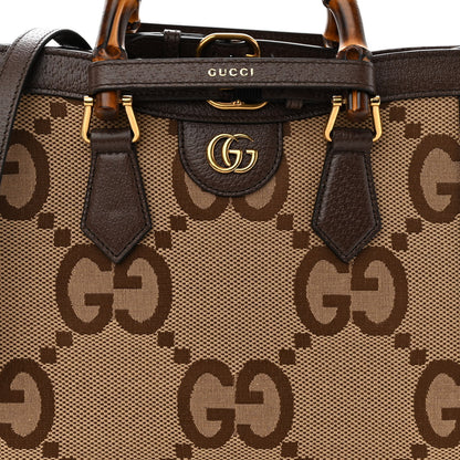 Gucci Monogram Jumbo GG Textured Dollar Calfskin Small Diana Tote Bag Camel Ebony New Acero 7 of 9