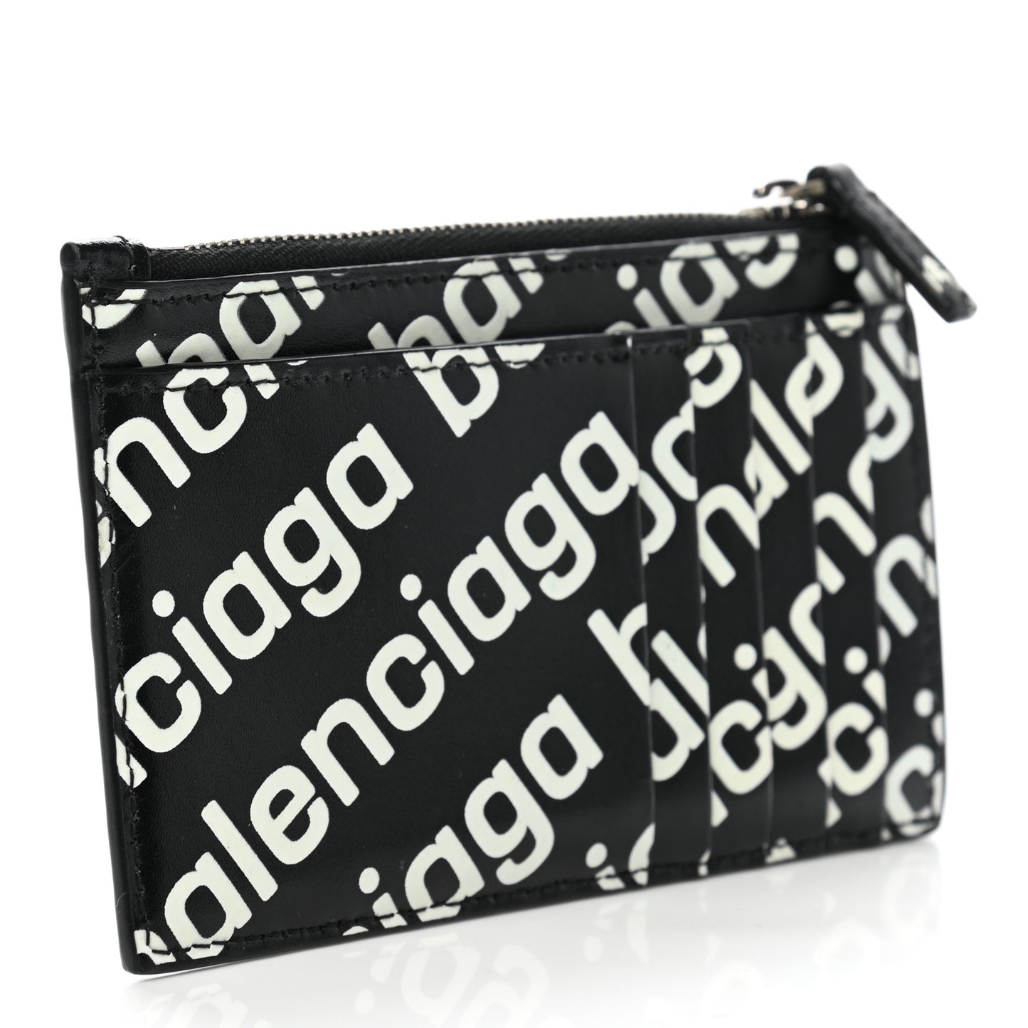 Calfskin Diagonal Logo Large Cash Long Coin Card Holder Black
