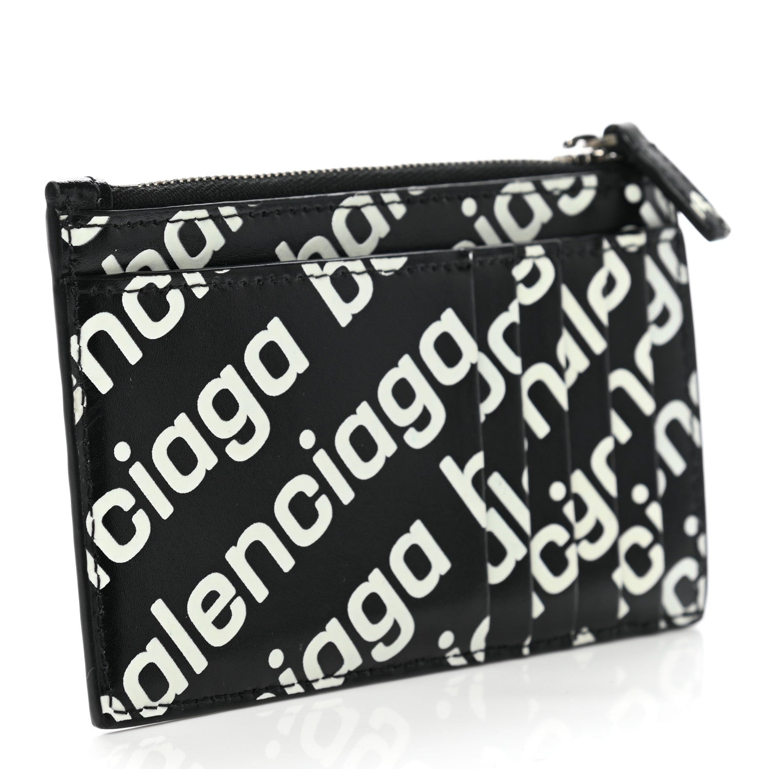 Balenciaga Calfskin Diagonal Logo Large Cash Long Coin Card Holder Black 3 of 9