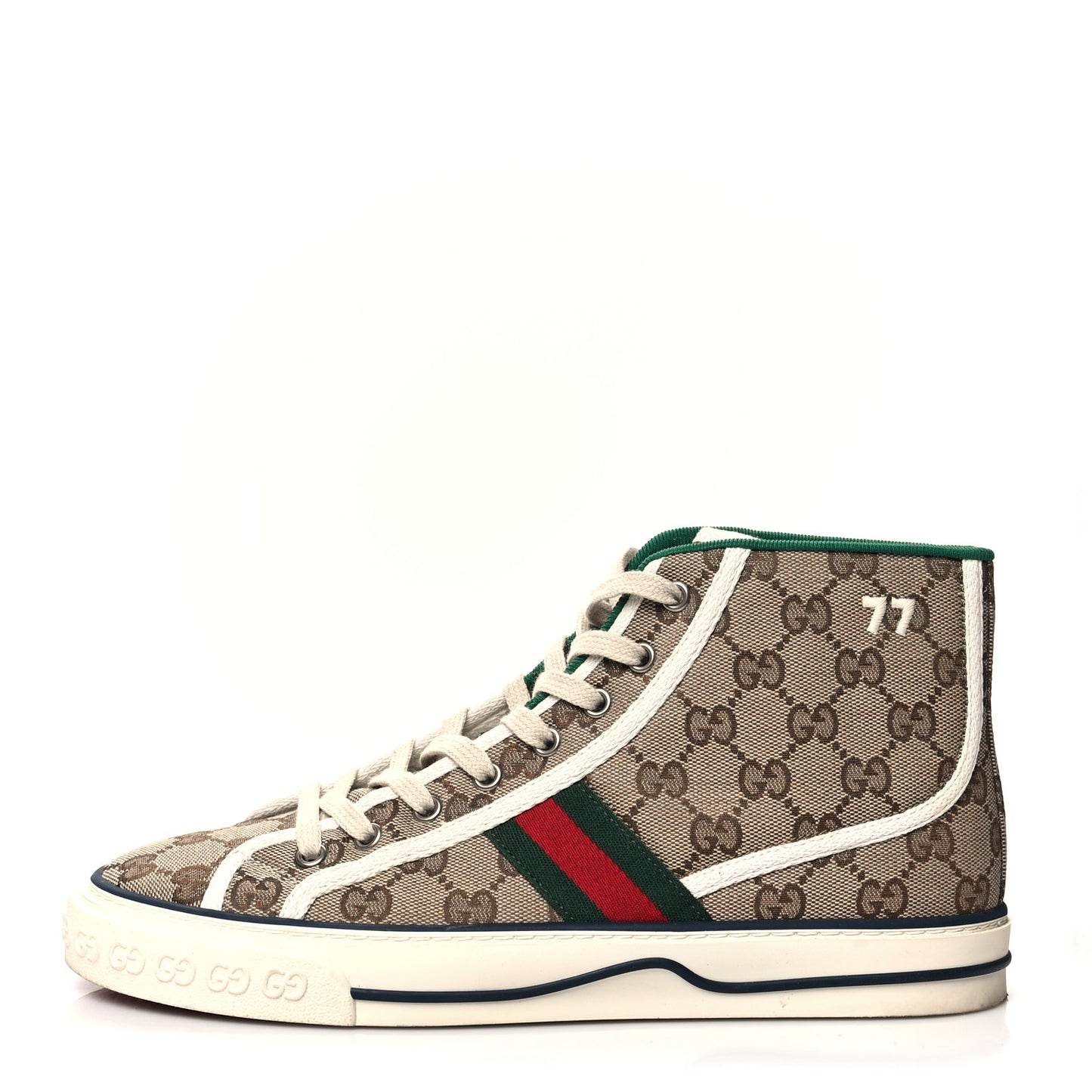 GG Monogram Web Womens 1977 Tennis High Top Sneakers 40.5 Beige Ebony Mystic White