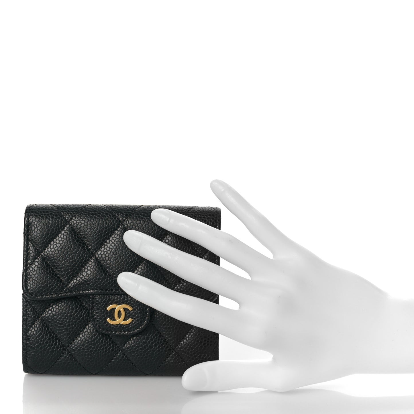 Caviar Quilted Compact Flap Wallet Black
