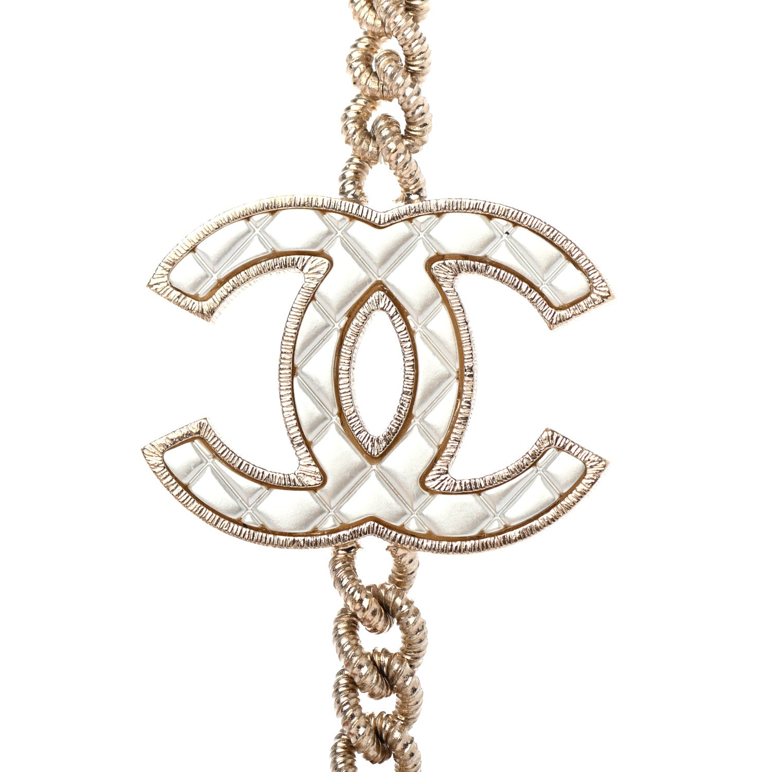 Chanel Quilted CC Long Chain Necklace Gold Pearly White 3 of 4