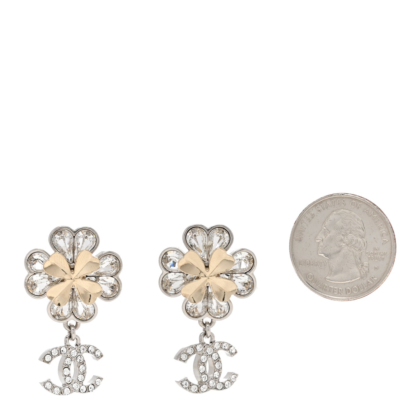 Crystal CC Clover Drop Earrings Silver Gold