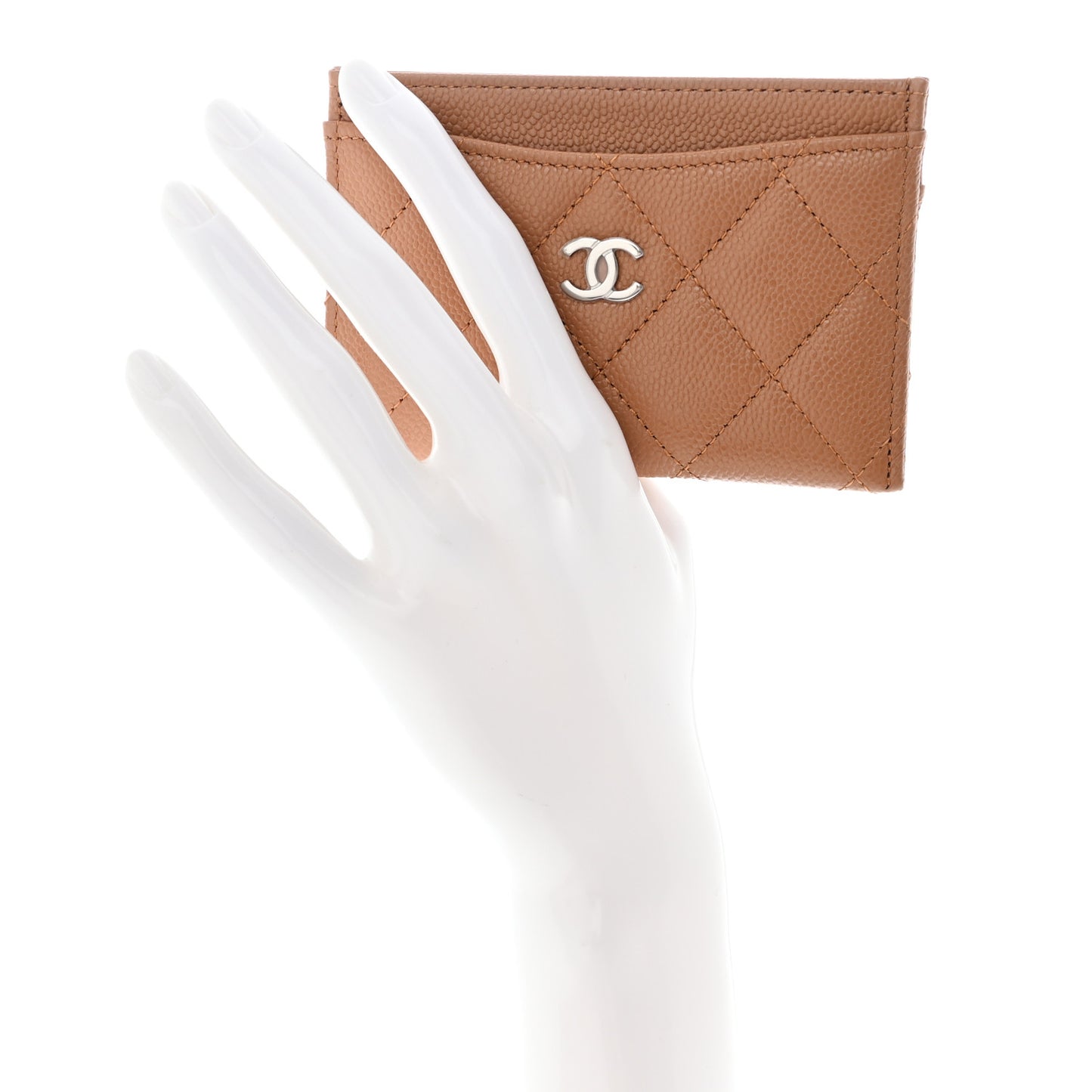 Caviar Quilted Card Holder Dark Beige