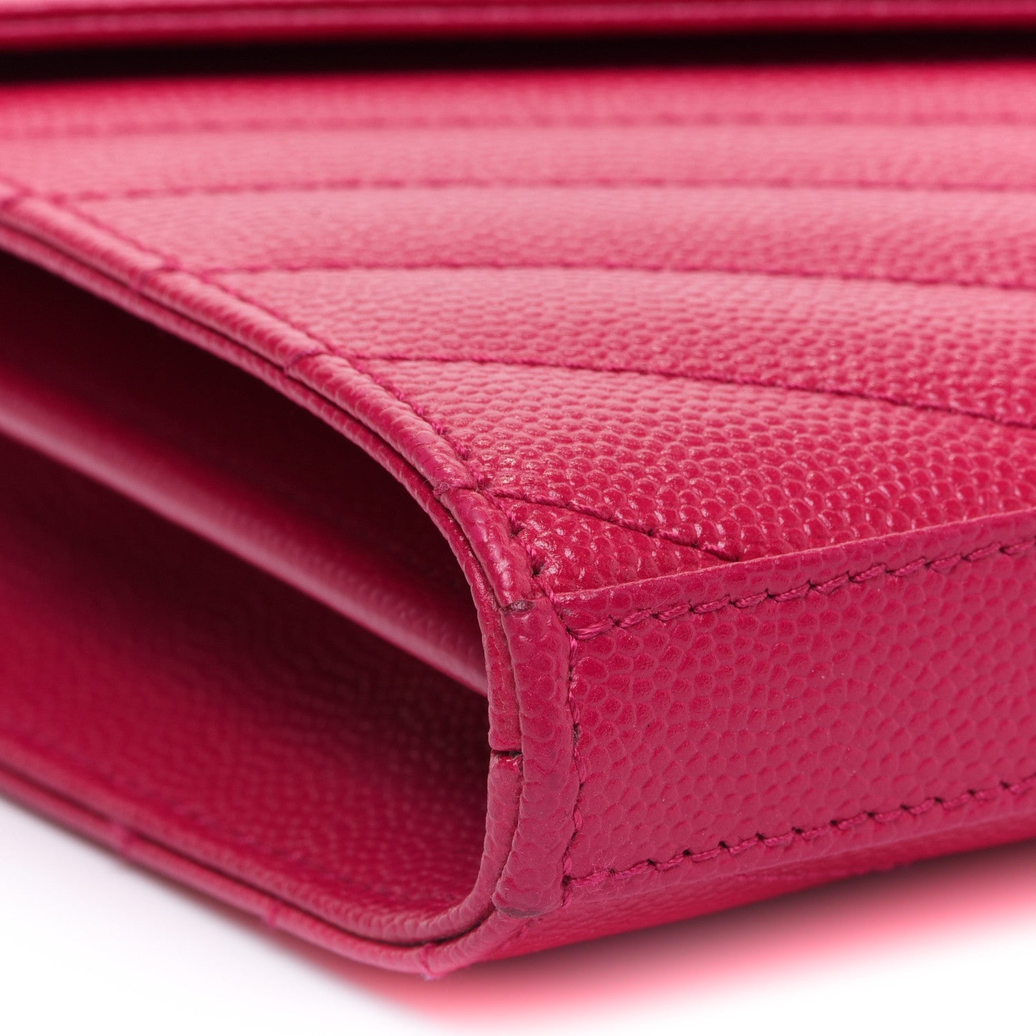 Saint Laurent Grain De Poudre Matelasse Chevron Monogram Chain Wallet Lipstick Fuchsia 9 of 12