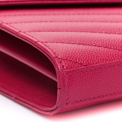 Saint Laurent Grain De Poudre Matelasse Chevron Monogram Chain Wallet Lipstick Fuchsia 9 of 12