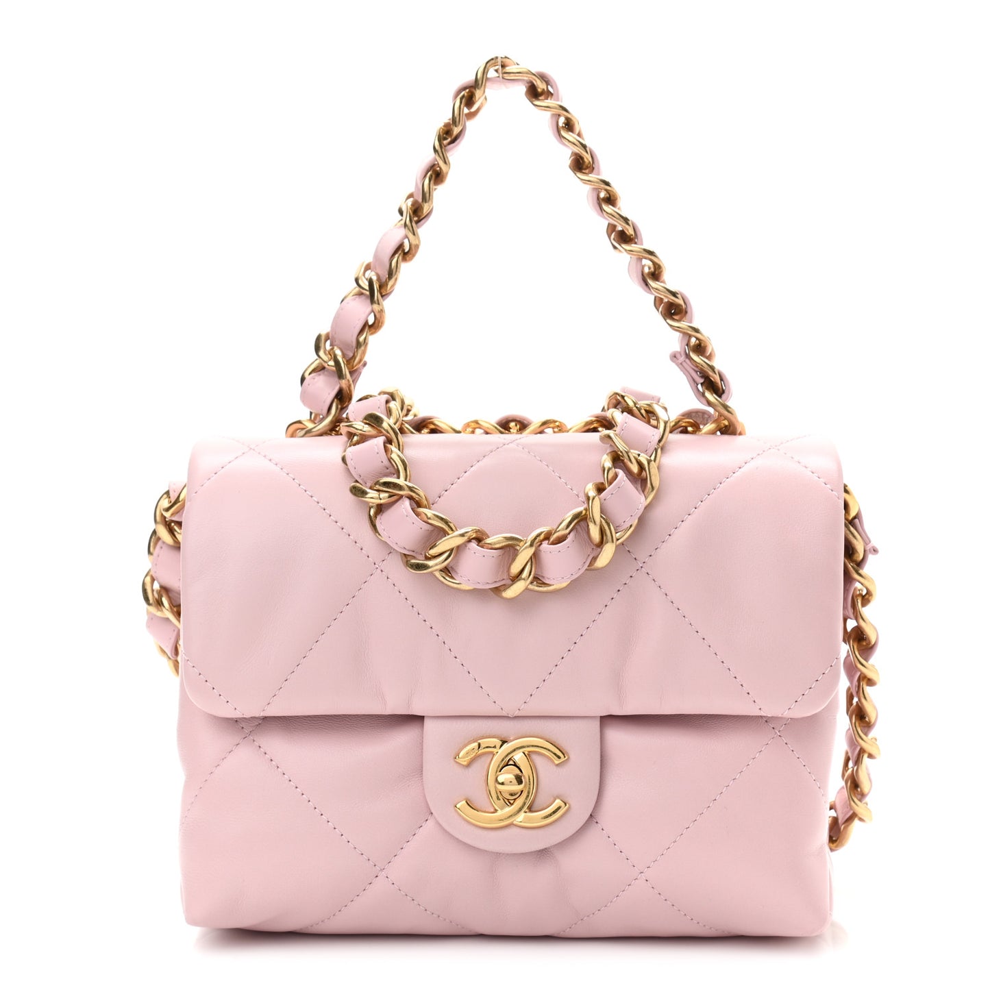 Lambskin Quilted Small Chain Top Handle Flap Rose Clair