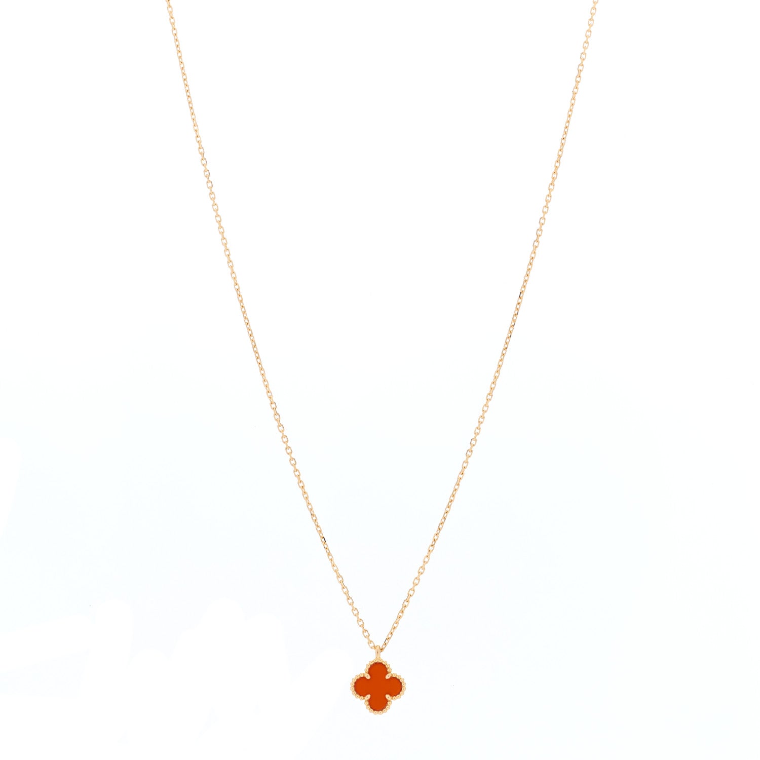 Van Cleef & Arpels 18K Rose Gold Carnelian Sweet Alhambra Pendant Necklace 1 of 5