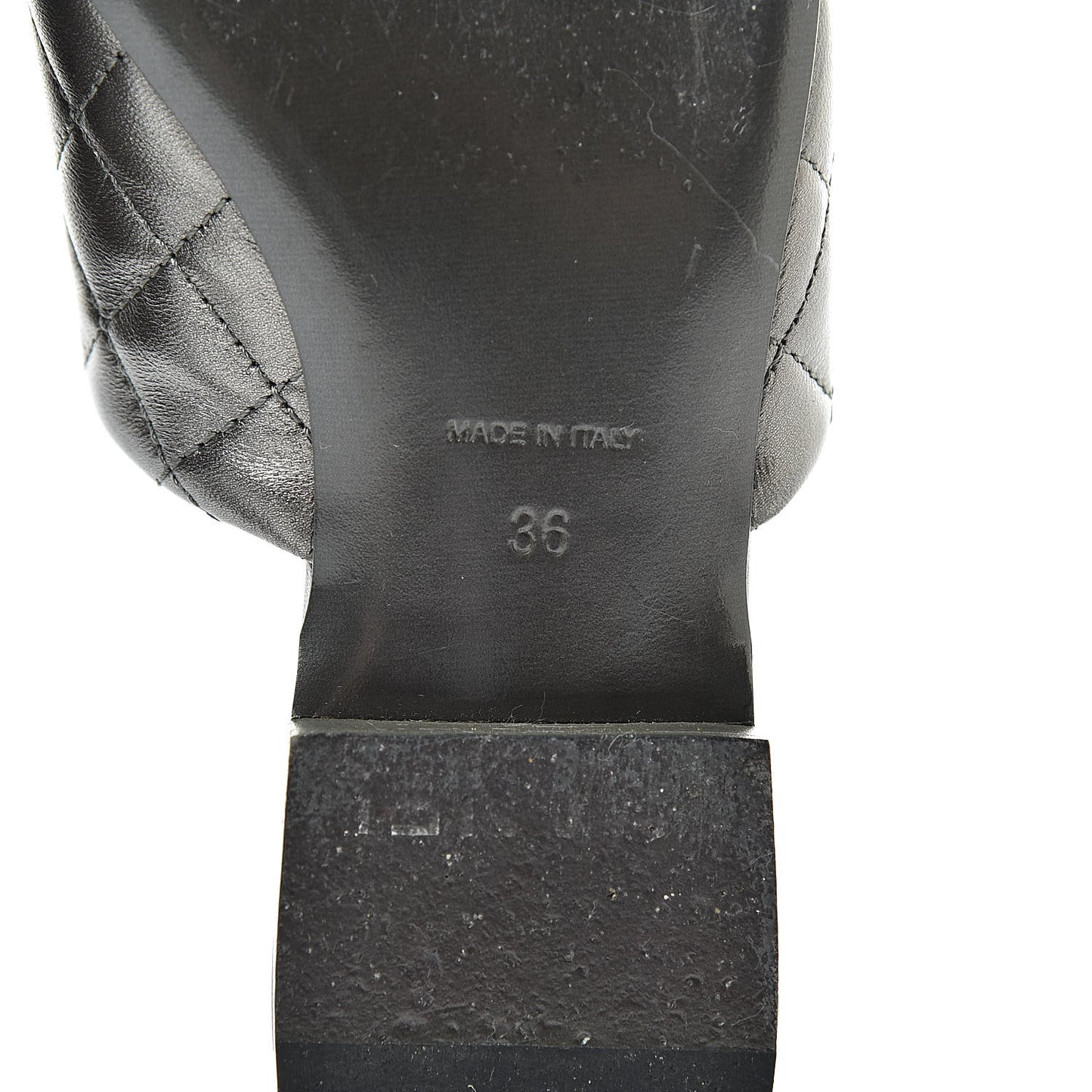 Iridescent Lambskin Quilted CC Chain Mules 36 Silver Black