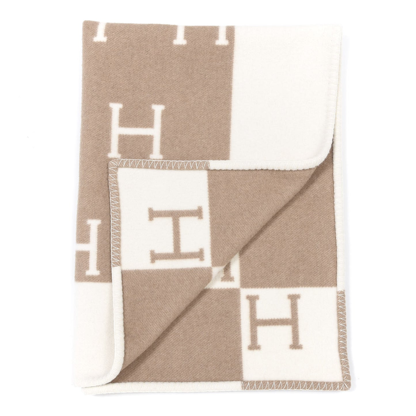 Wool Cashmere Avalon Baby Blanket Noisette Moyen White