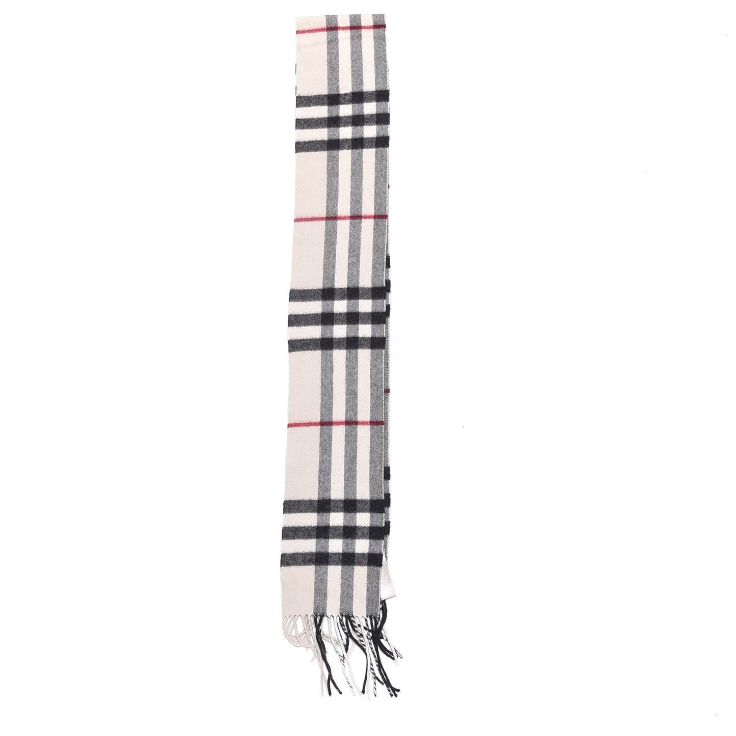Cashmere Check Fringe Scarf Ivory