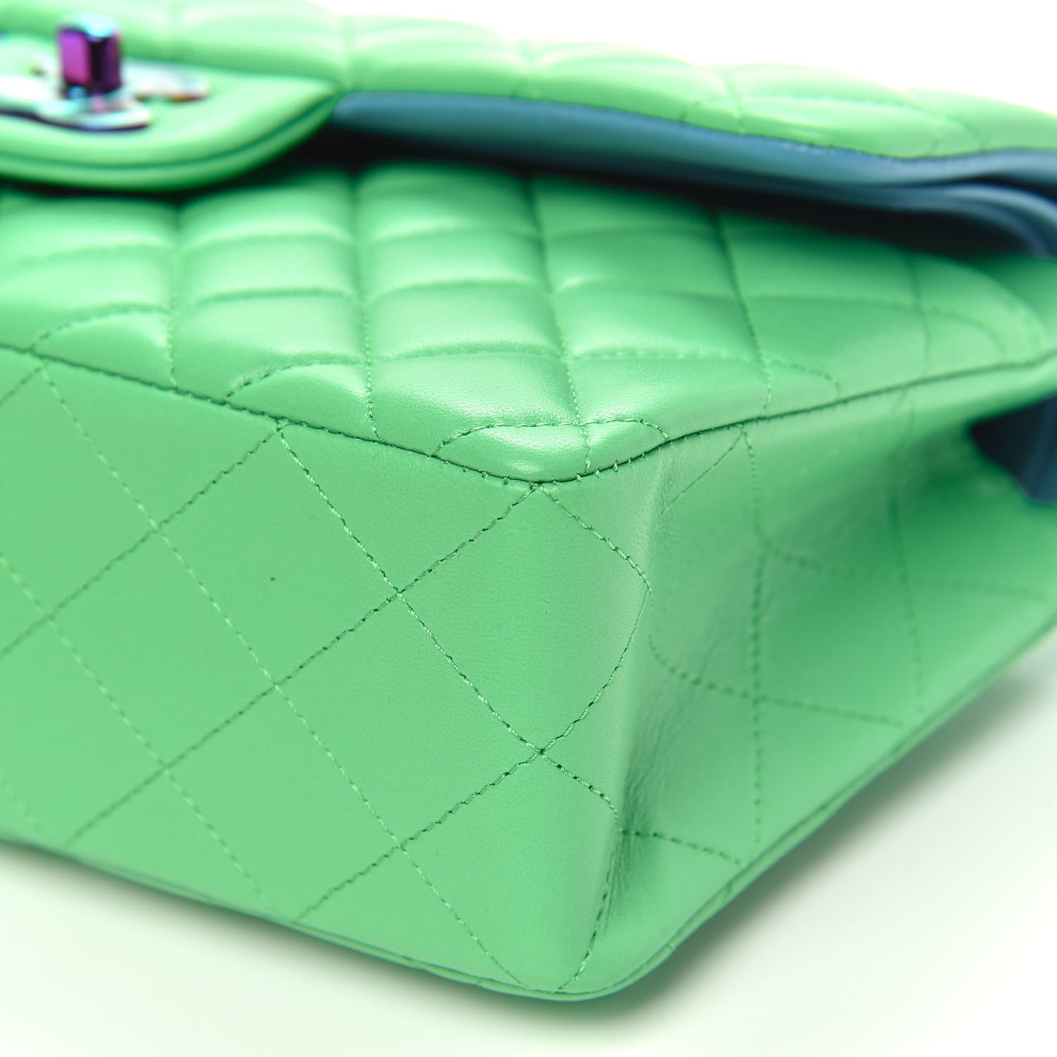 Chanel Lambskin Quilted Small Double Flap Green Blue 12 of 13