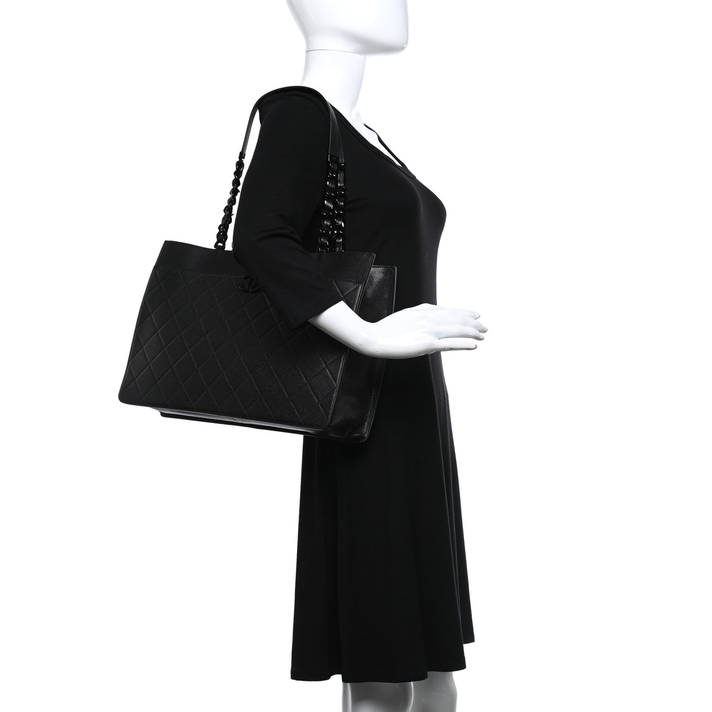 Caviar Quilted My Everything Large Shopping Tote Black