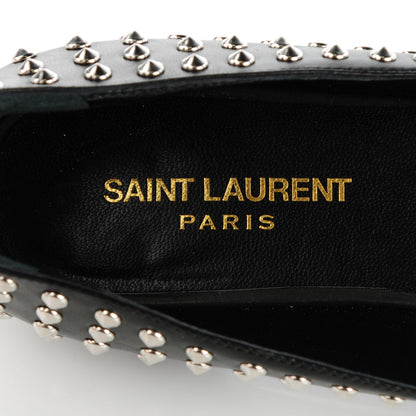 Saint Laurent Smooth Calfskin Paris Studded Ankle Ballerina Flats 37.5 Black 7 of 9