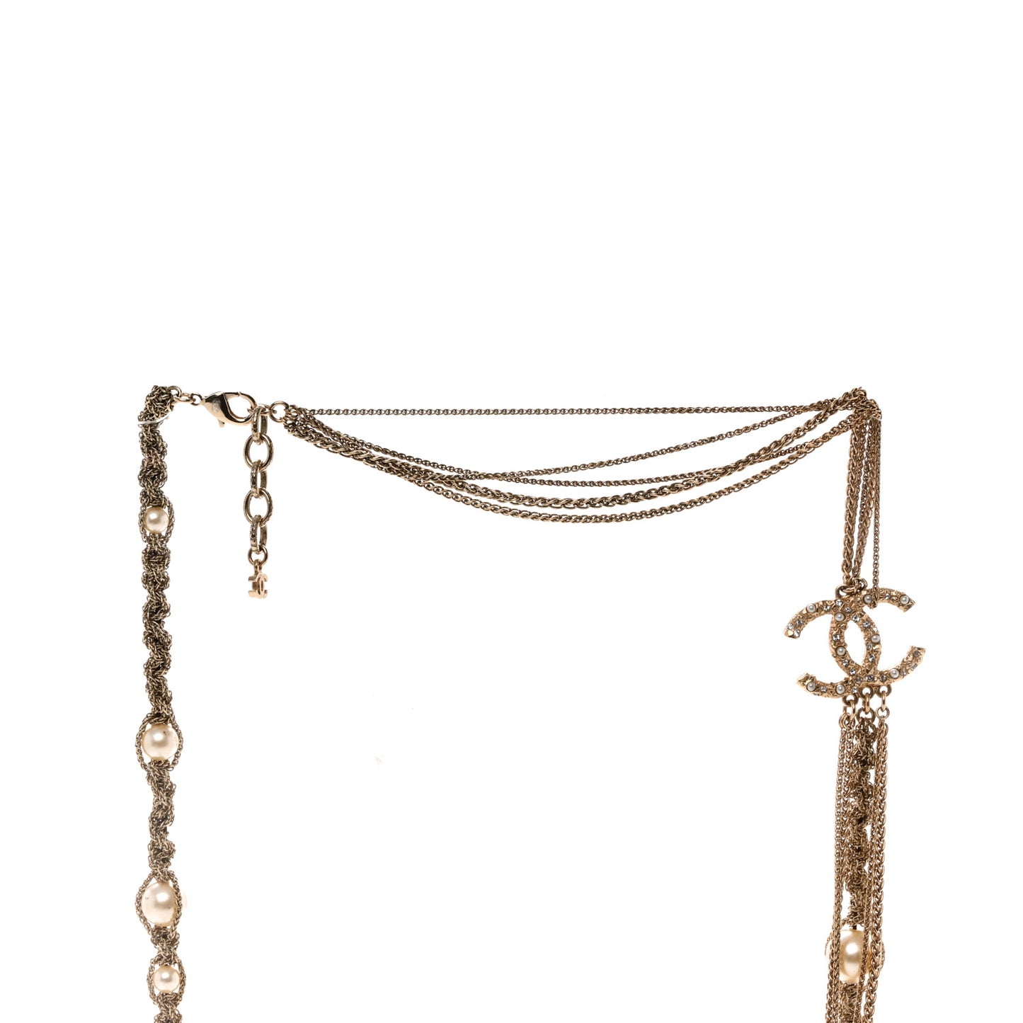 Pearl CC Chain Multi Strand Necklace Gold