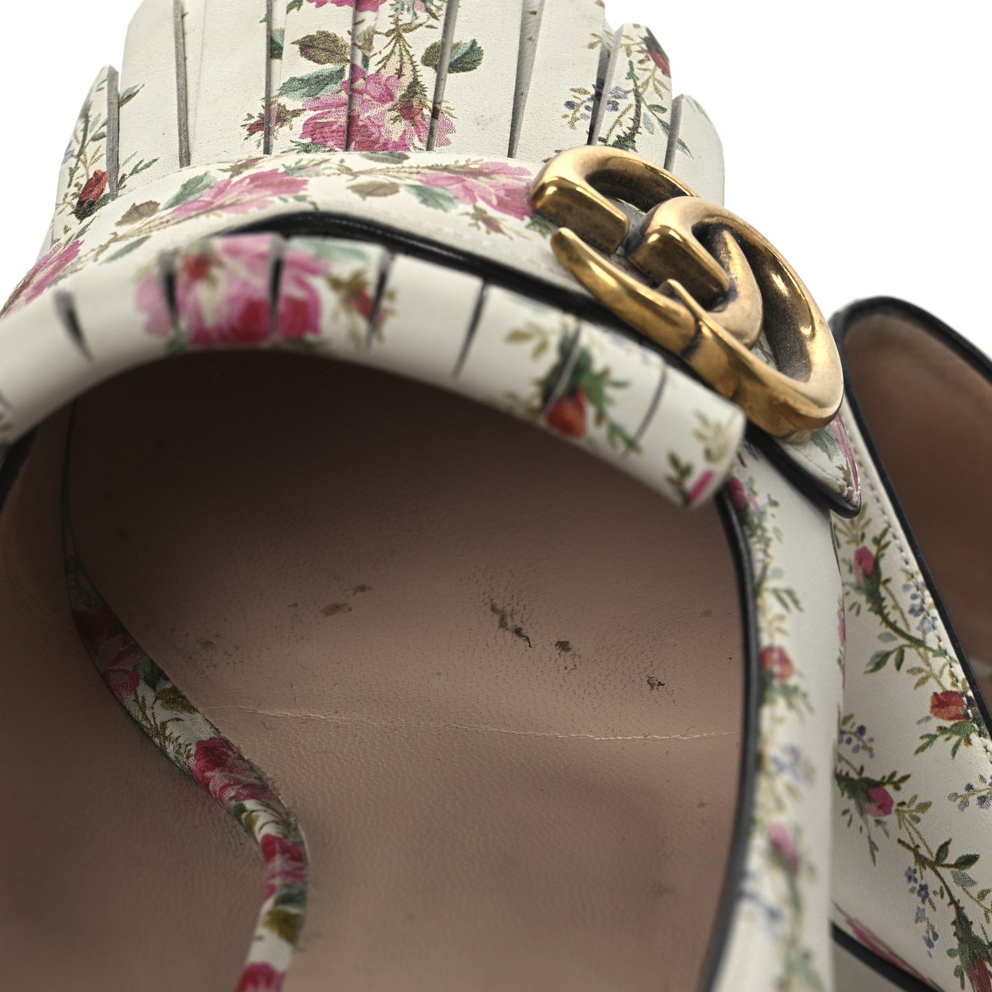 Calfskin Rose Print GG Marmont Fringe 50mm Loafer Pumps 39.5 Multicolor