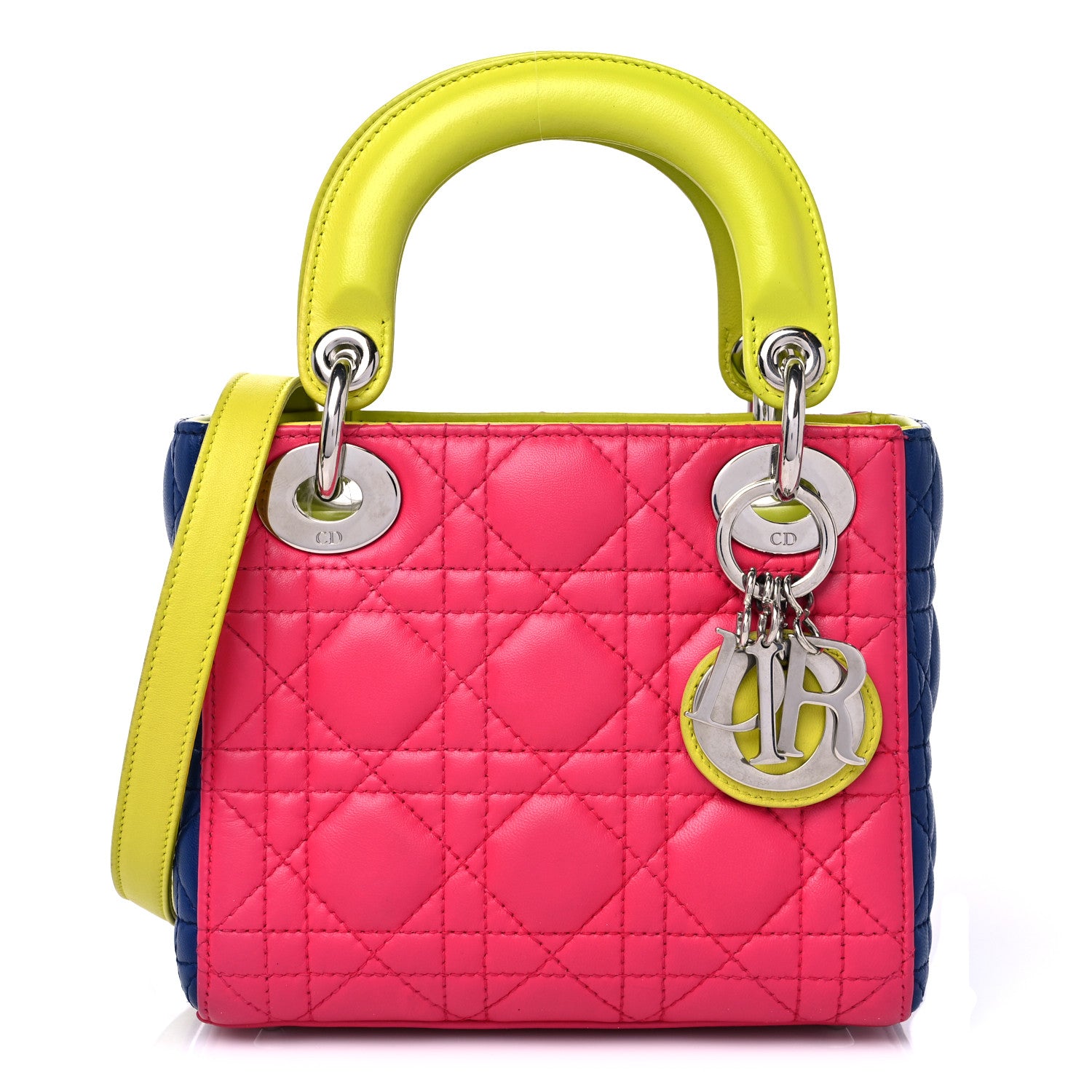 Christian Dior Lambskin Cannage Mini Tri-Color Lady Dior Pink Blue Yellow 1 of 9